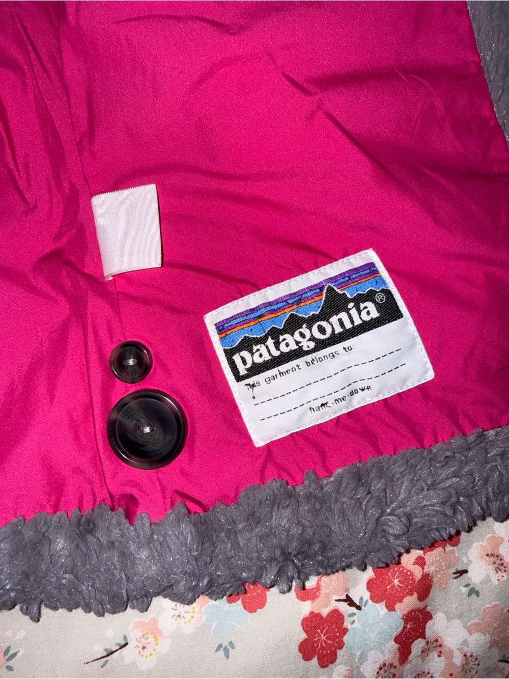 Patagonia Girls' Gray Faux-Fur Peacoat with Pink Lining - Picture 3 of 5
